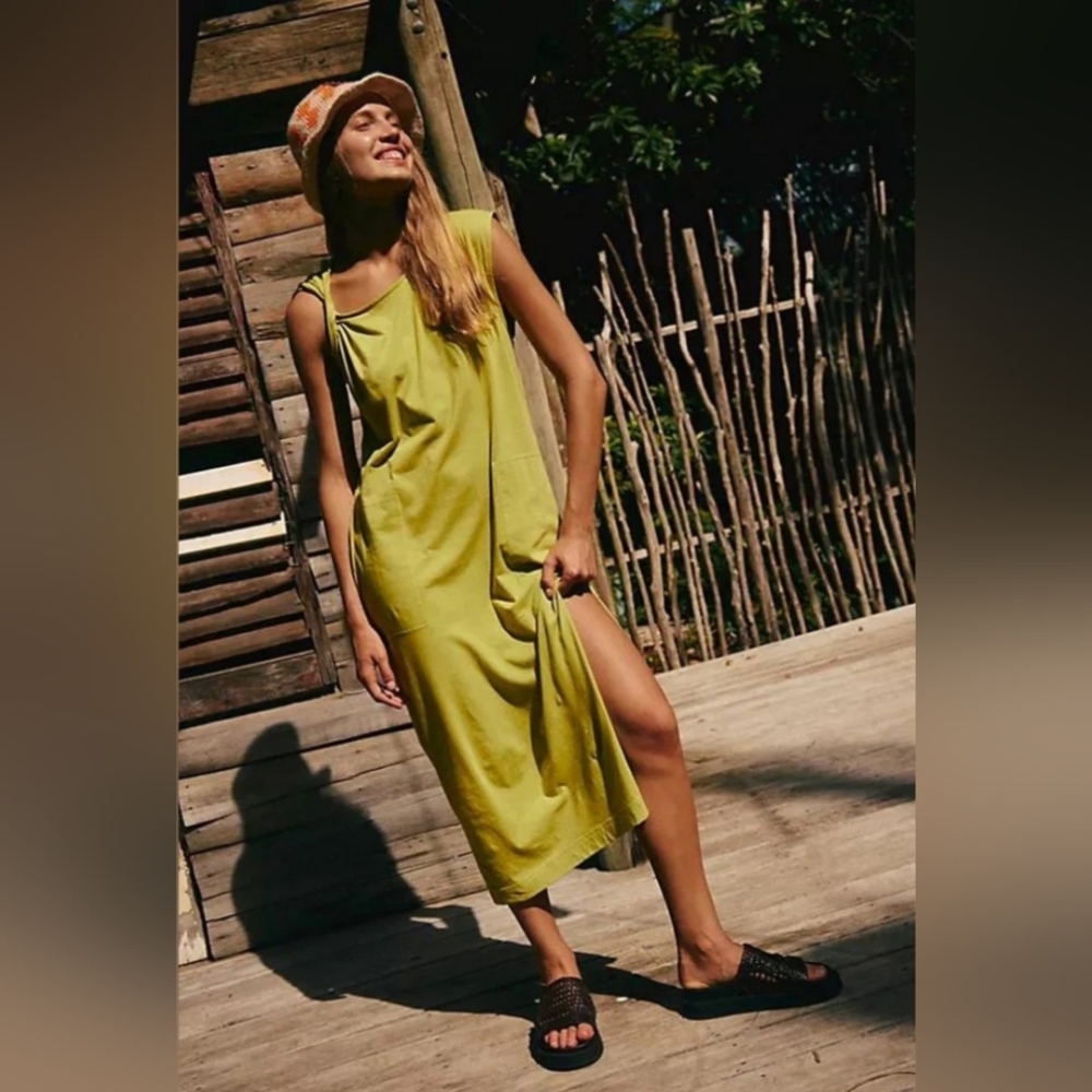 Free People Beach Women’s Drew Tee Midi Dress, Bright Yellow Green